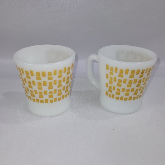 Fire King Anchor Hocking 3.75" Mug Set 2 Vintage Coffee Cup Milk Glass Rectangle - Picture 1 of 1